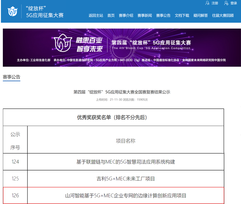 尊龙凯时官网网址智能荣获第四届“绽放杯”5G应用征集大赛天下总决赛优异项目奖